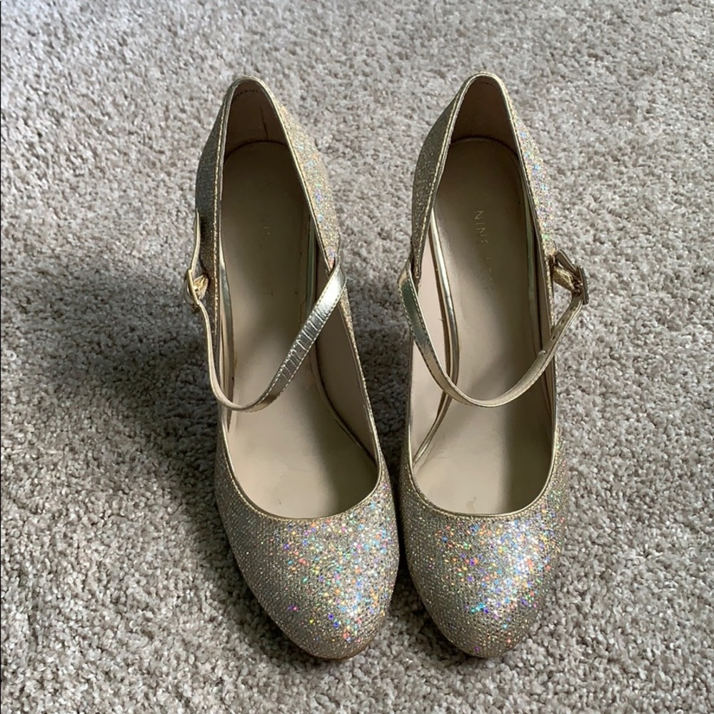 Sparkly Gold Mary Jane Nine West Heels